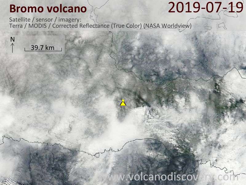 Satellitenbild des Bromo Vulkans am 19 Jul 2019
