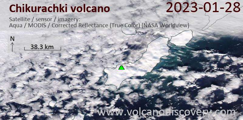 Satellite image of Chikurachki volcano on 28 Jan 2023