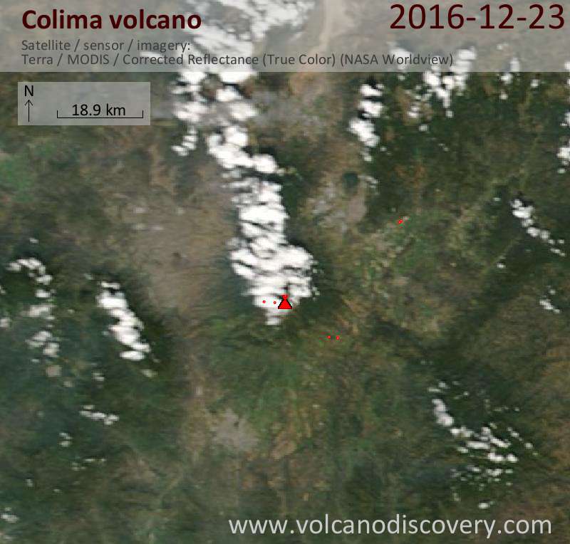 Satellite image of Colima volcano on 23 Dec 2016