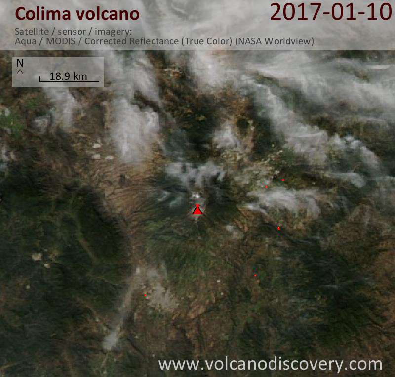 Satellite image of Colima volcano on 11 Jan 2017
