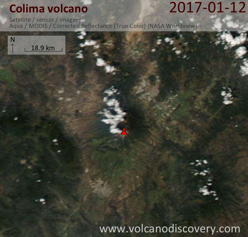 Satellite image of Colima volcano on 13 Jan 2017