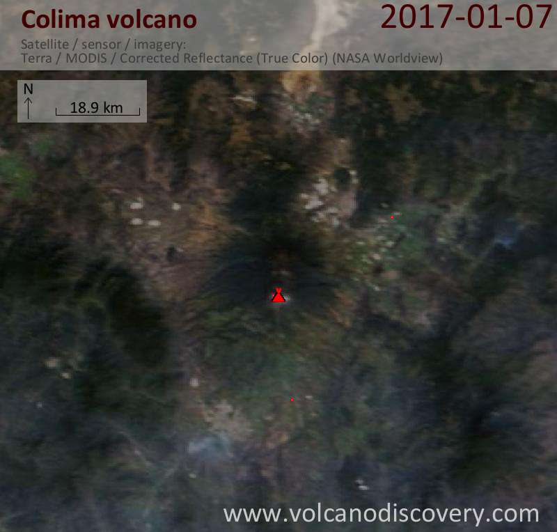 Satellite image of Colima volcano on  7 Jan 2017