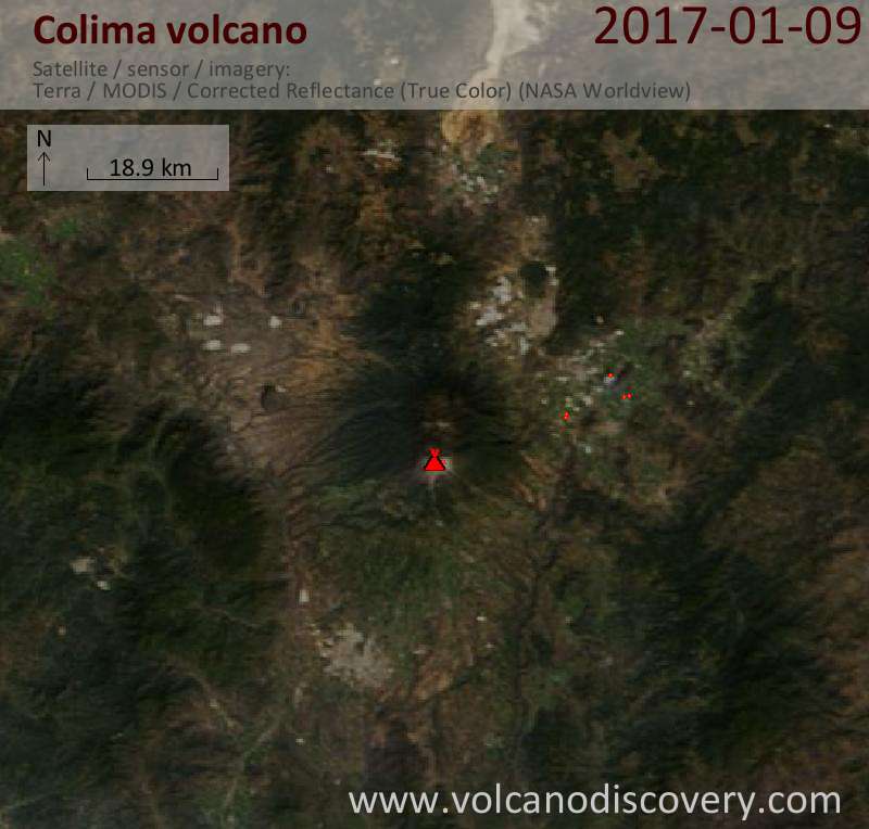 Satellite image of Colima volcano on  9 Jan 2017