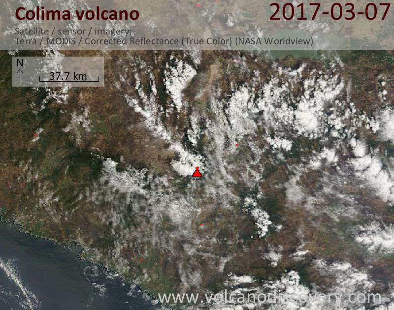 Satellite image of Colima volcano on  8 Mar 2017
