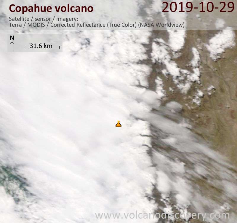 Satellite image of Copahue volcano on 29 Oct 2019