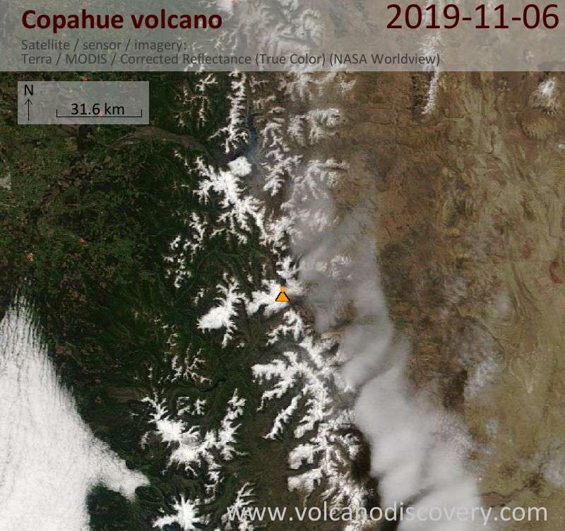 Satellite image of Copahue volcano on  6 Nov 2019