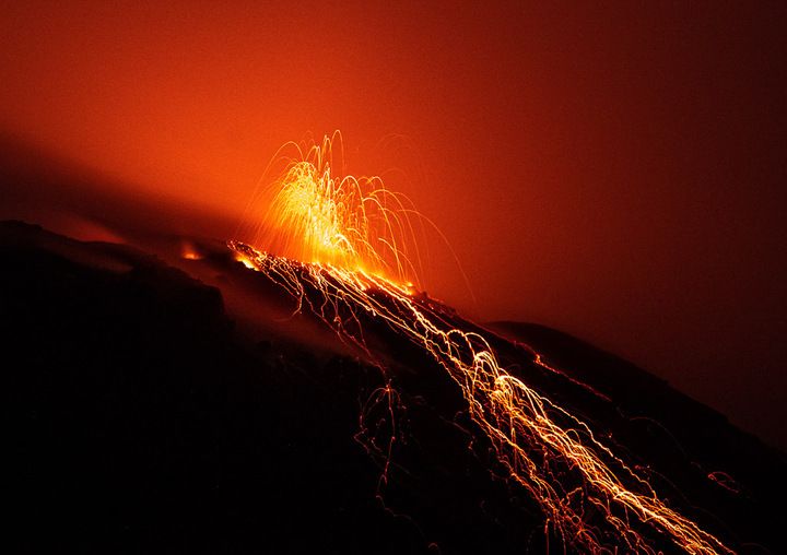 Strombolian eruption from Stromboli volcano in Oct 2020