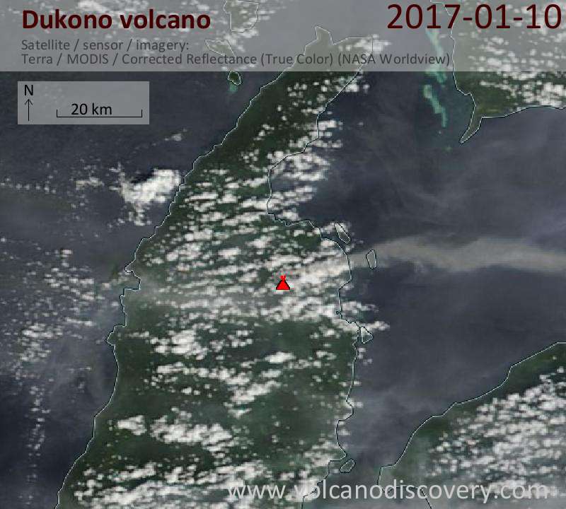 Satellite image of Dukono volcano on 10 Jan 2017