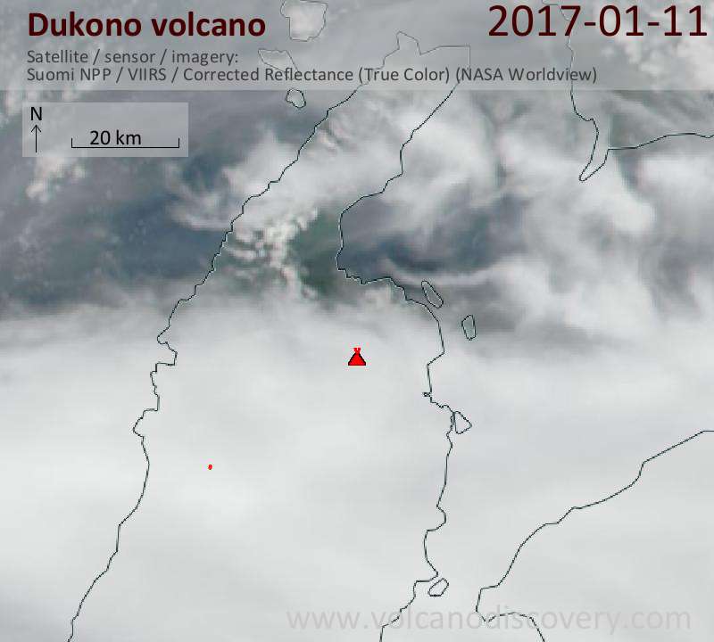Satellite image of Dukono volcano on 11 Jan 2017