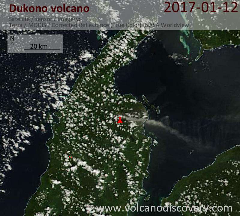 Satellite image of Dukono volcano on 12 Jan 2017