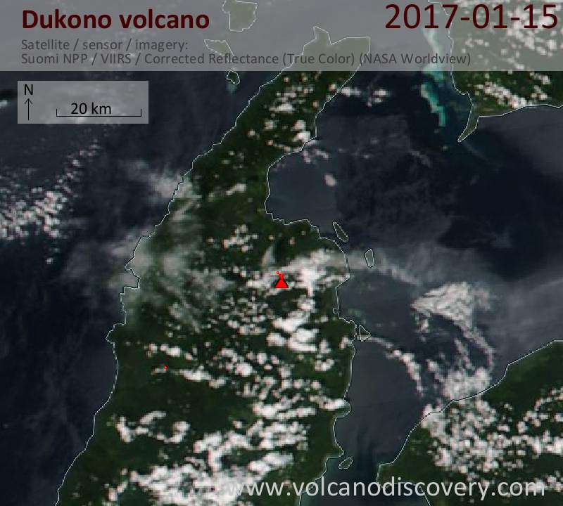 Satellite image of Dukono volcano on 15 Jan 2017