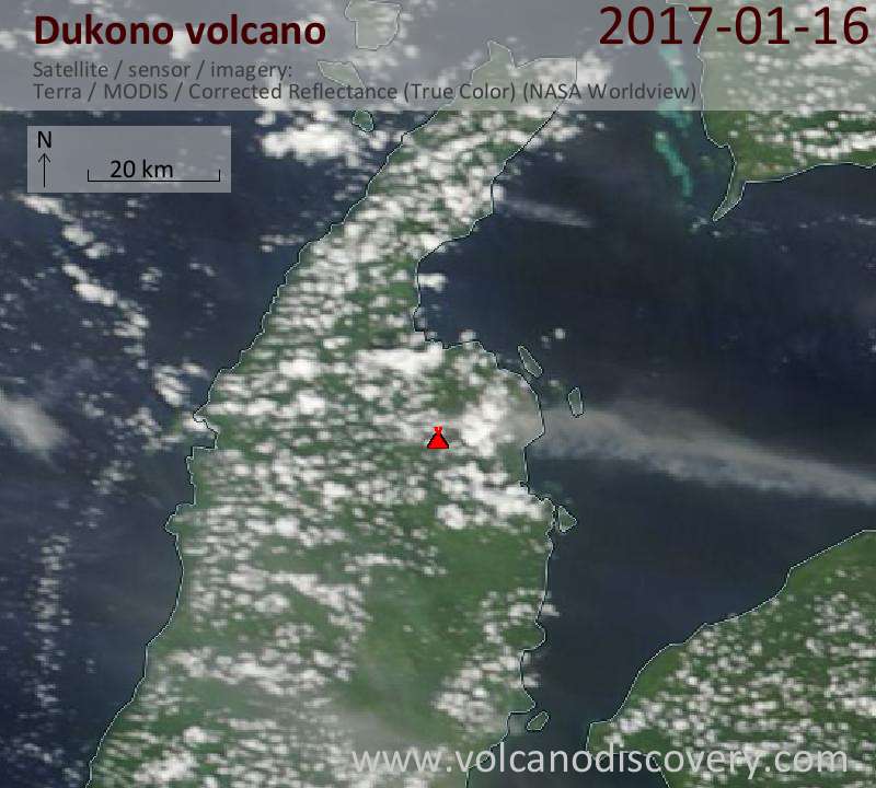 Satellite image of Dukono volcano on 16 Jan 2017