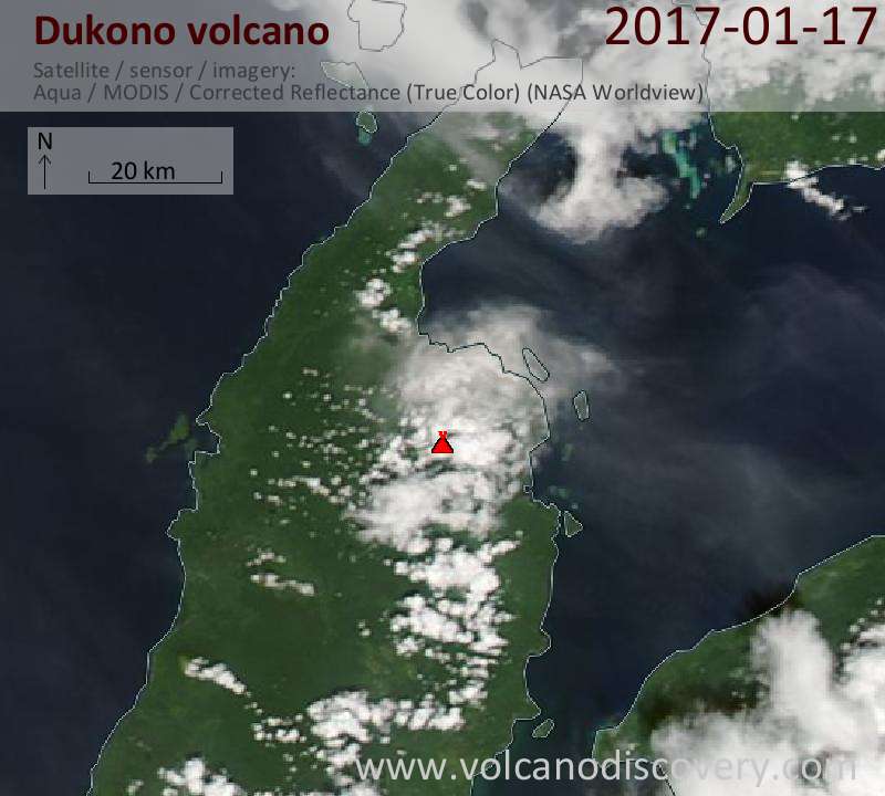 Satellite image of Dukono volcano on 17 Jan 2017
