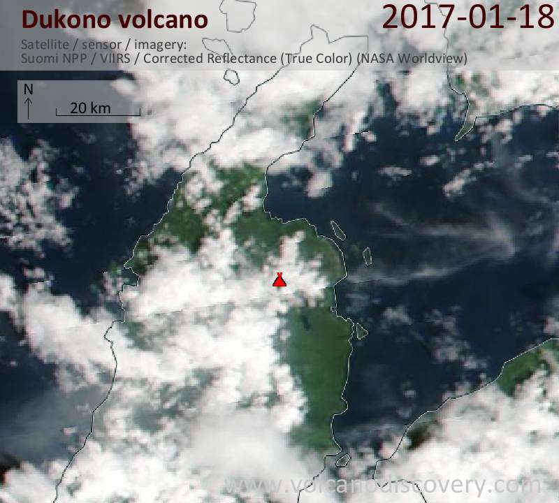 Satellite image of Dukono volcano on 18 Jan 2017