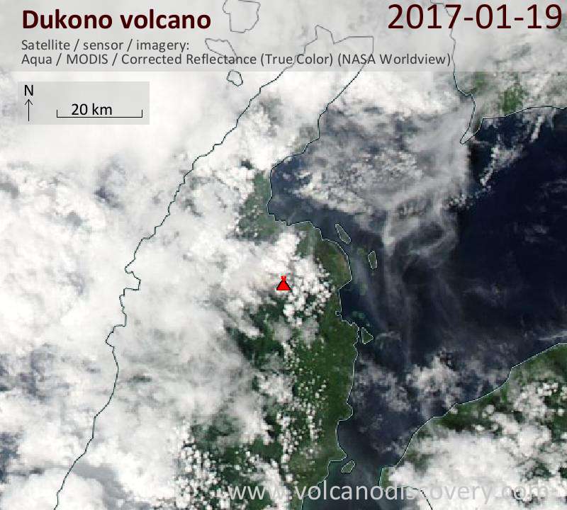 Satellite image of Dukono volcano on 19 Jan 2017