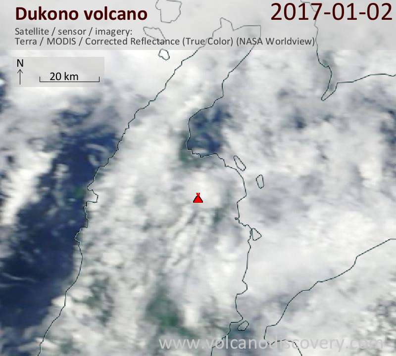 Satellite image of Dukono volcano on  2 Jan 2017