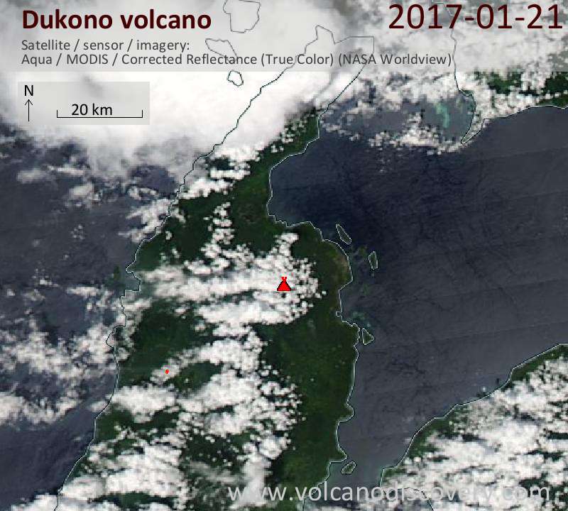 Satellite image of Dukono volcano on 22 Jan 2017