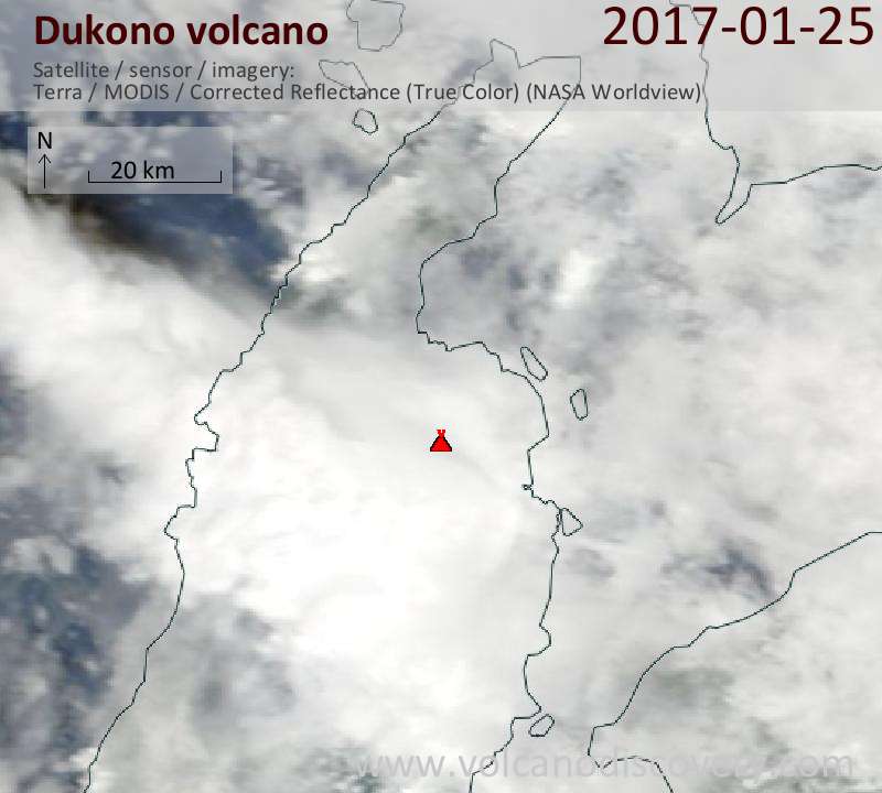 Satellite image of Dukono volcano on 25 Jan 2017