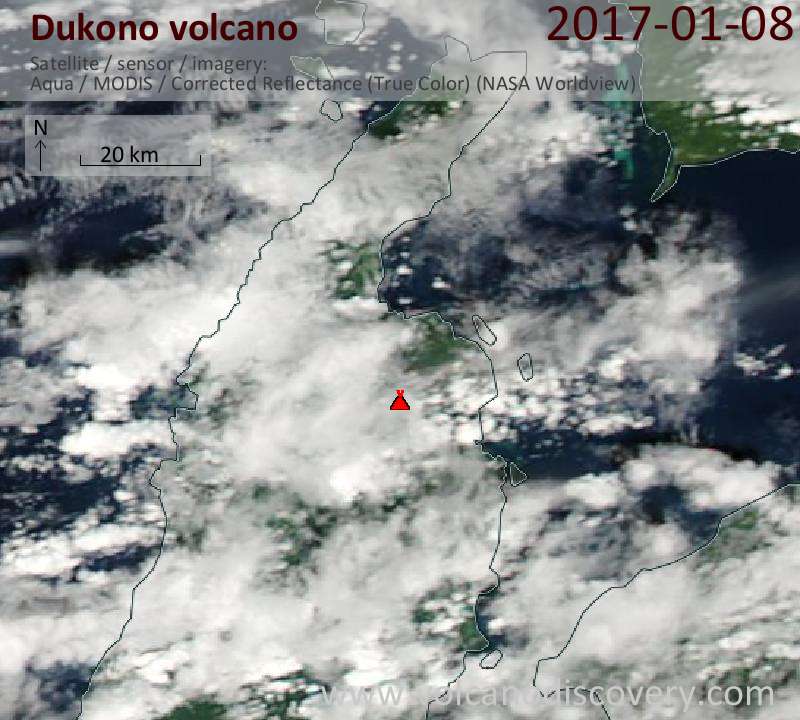Satellite image of Dukono volcano on  8 Jan 2017
