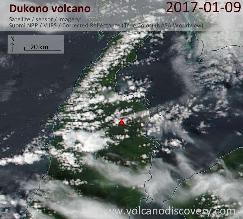 Satellite image of Dukono volcano on  9 Jan 2017
