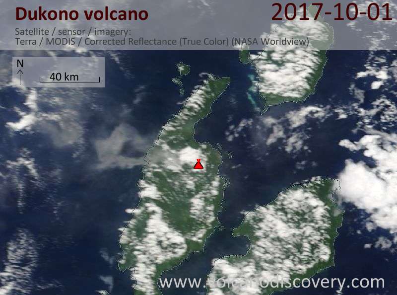 Satellite image of Dukono volcano on  1 Oct 2017