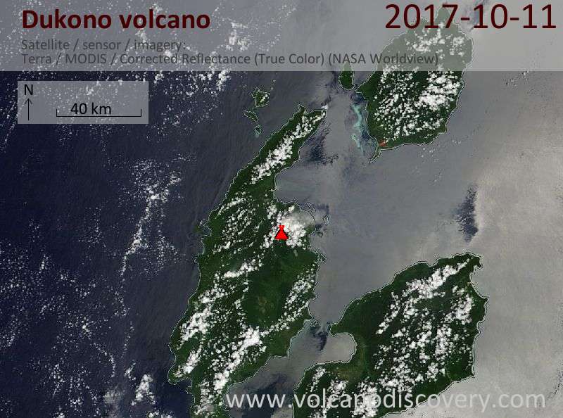 Satellite image of Dukono volcano on 11 Oct 2017