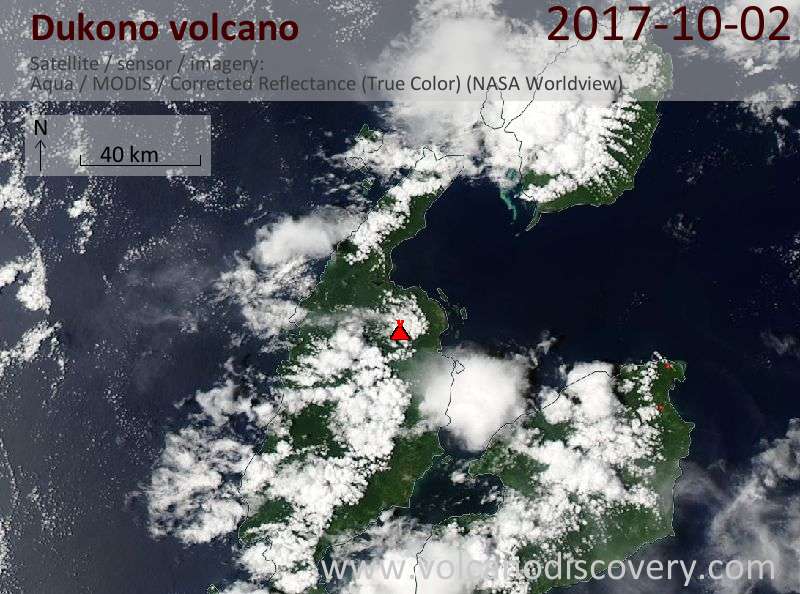 Satellite image of Dukono volcano on  2 Oct 2017