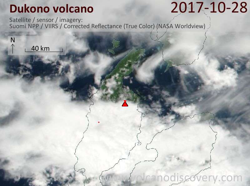 Satellite image of Dukono volcano on 28 Oct 2017