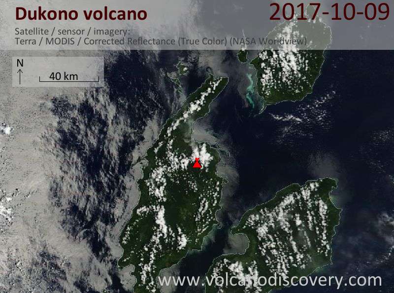 Satellite image of Dukono volcano on  9 Oct 2017