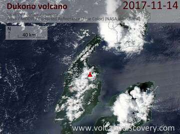 Satellite image of Dukono volcano on 14 Nov 2017
