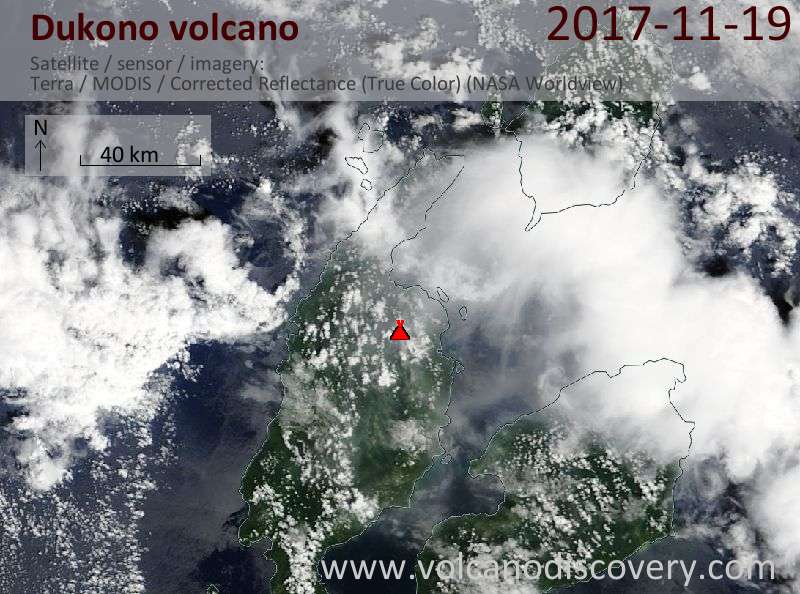 Satellite image of Dukono volcano on 19 Nov 2017