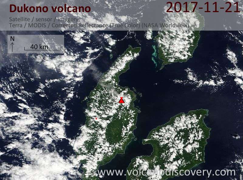 Satellite image of Dukono volcano on 21 Nov 2017