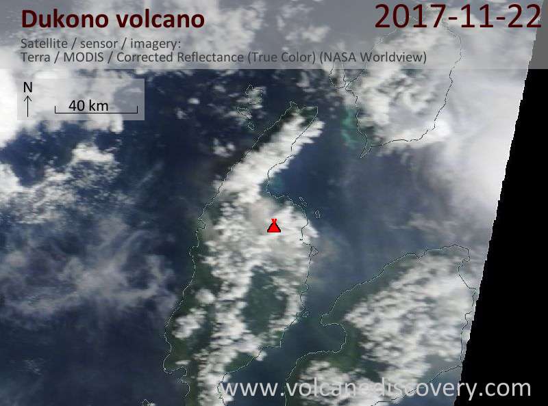 Satellite image of Dukono volcano on 22 Nov 2017