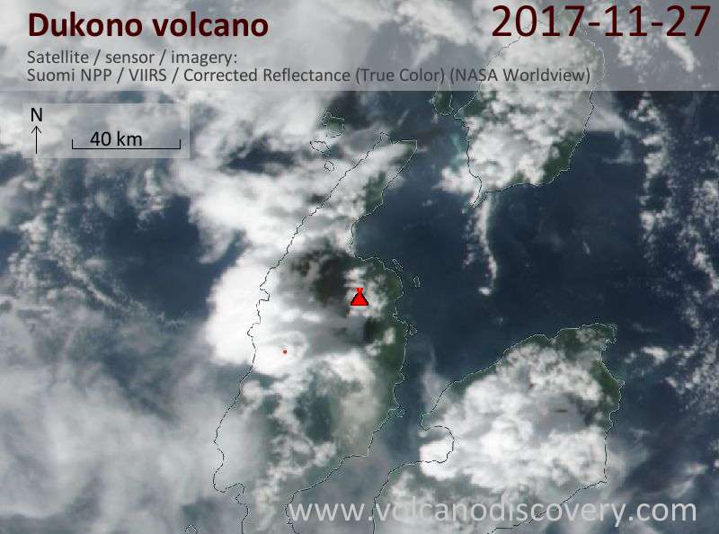 Satellite image of Dukono volcano on 27 Nov 2017