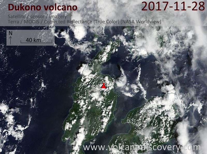 Satellite image of Dukono volcano on 28 Nov 2017