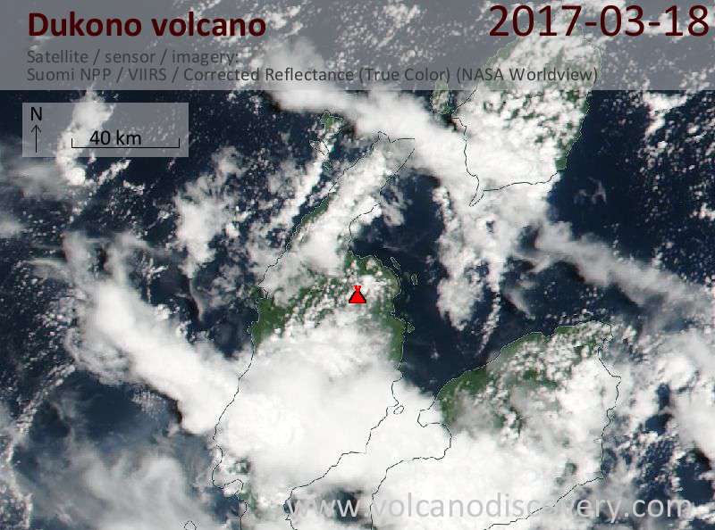 Satellite image of Dukono volcano on 18 Mar 2017