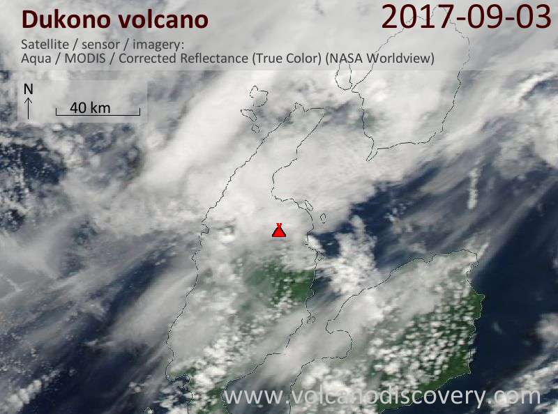 Satellite image of Dukono volcano on  3 Sep 2017