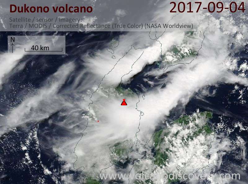 Satellite image of Dukono volcano on  4 Sep 2017