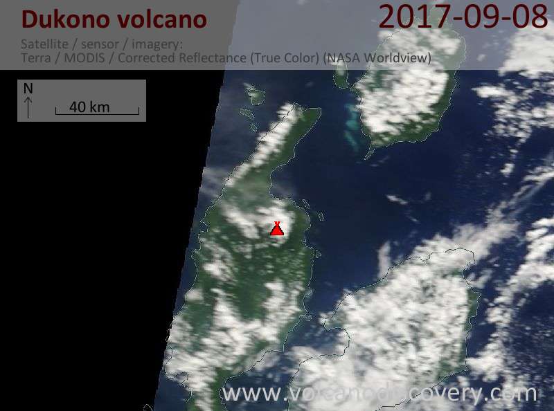Satellite image of Dukono volcano on  8 Sep 2017