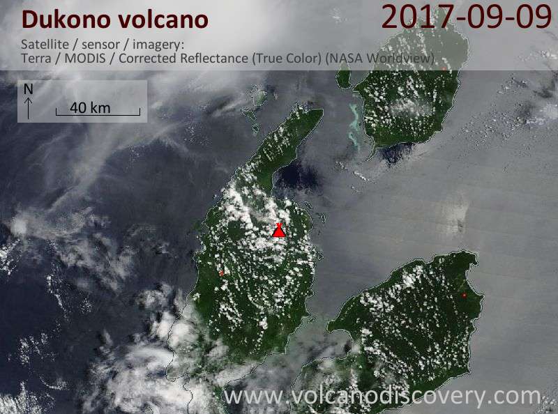 Satellite image of Dukono volcano on  9 Sep 2017