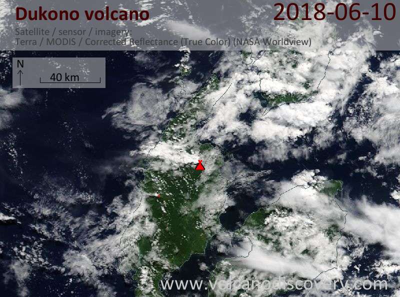 Satellite image of Dukono volcano on 10 Jun 2018