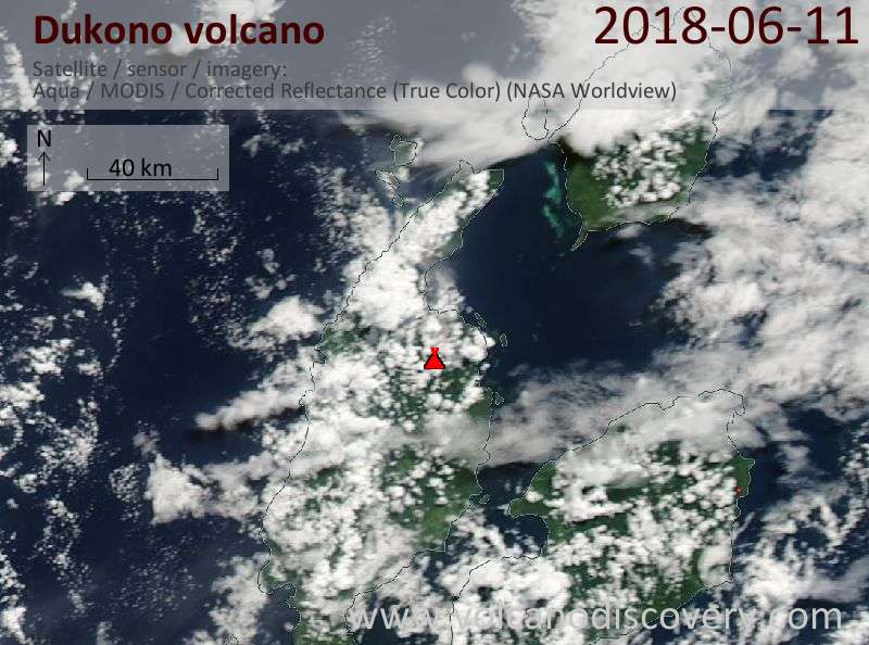 Satellite image of Dukono volcano on 11 Jun 2018