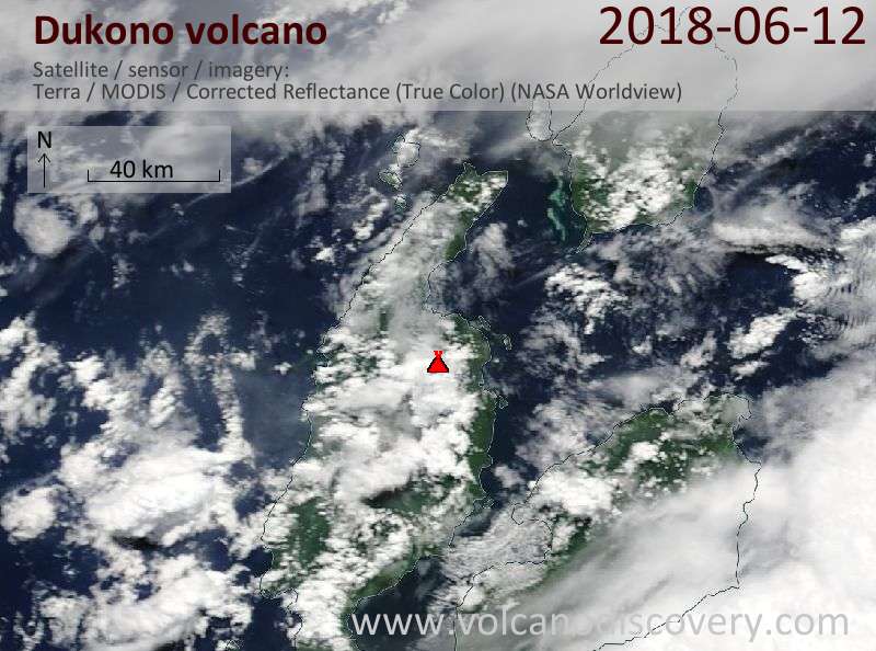 Satellite image of Dukono volcano on 12 Jun 2018