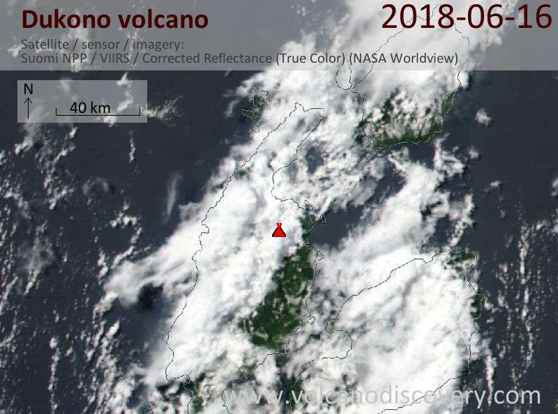 Satellite image of Dukono volcano on 16 Jun 2018