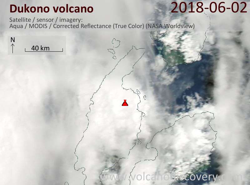 Satellite image of Dukono volcano on  2 Jun 2018