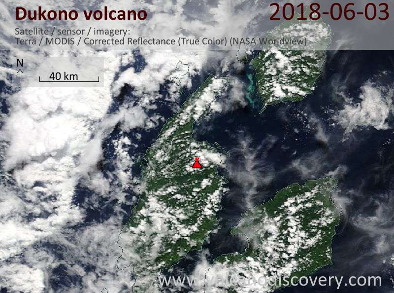 Satellite image of Dukono volcano on  3 Jun 2018