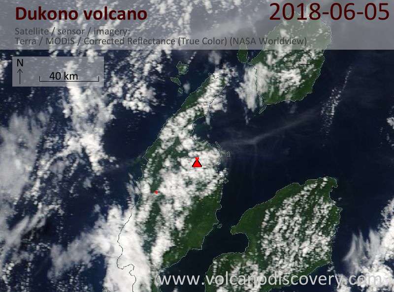 Satellite image of Dukono volcano on  5 Jun 2018