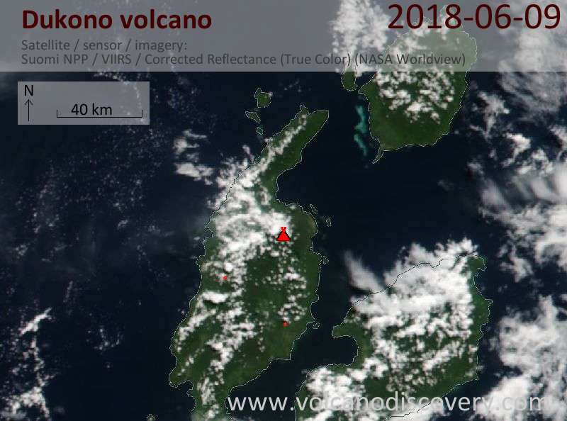 Satellite image of Dukono volcano on  9 Jun 2018