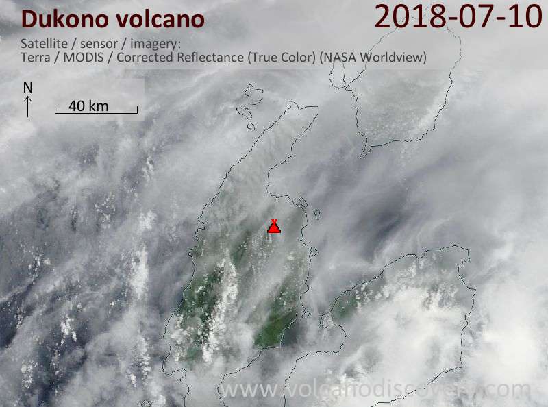 Satellite image of Dukono volcano on 10 Jul 2018
