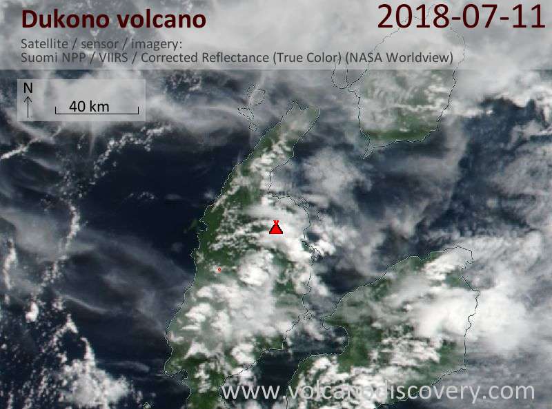 Satellite image of Dukono volcano on 11 Jul 2018